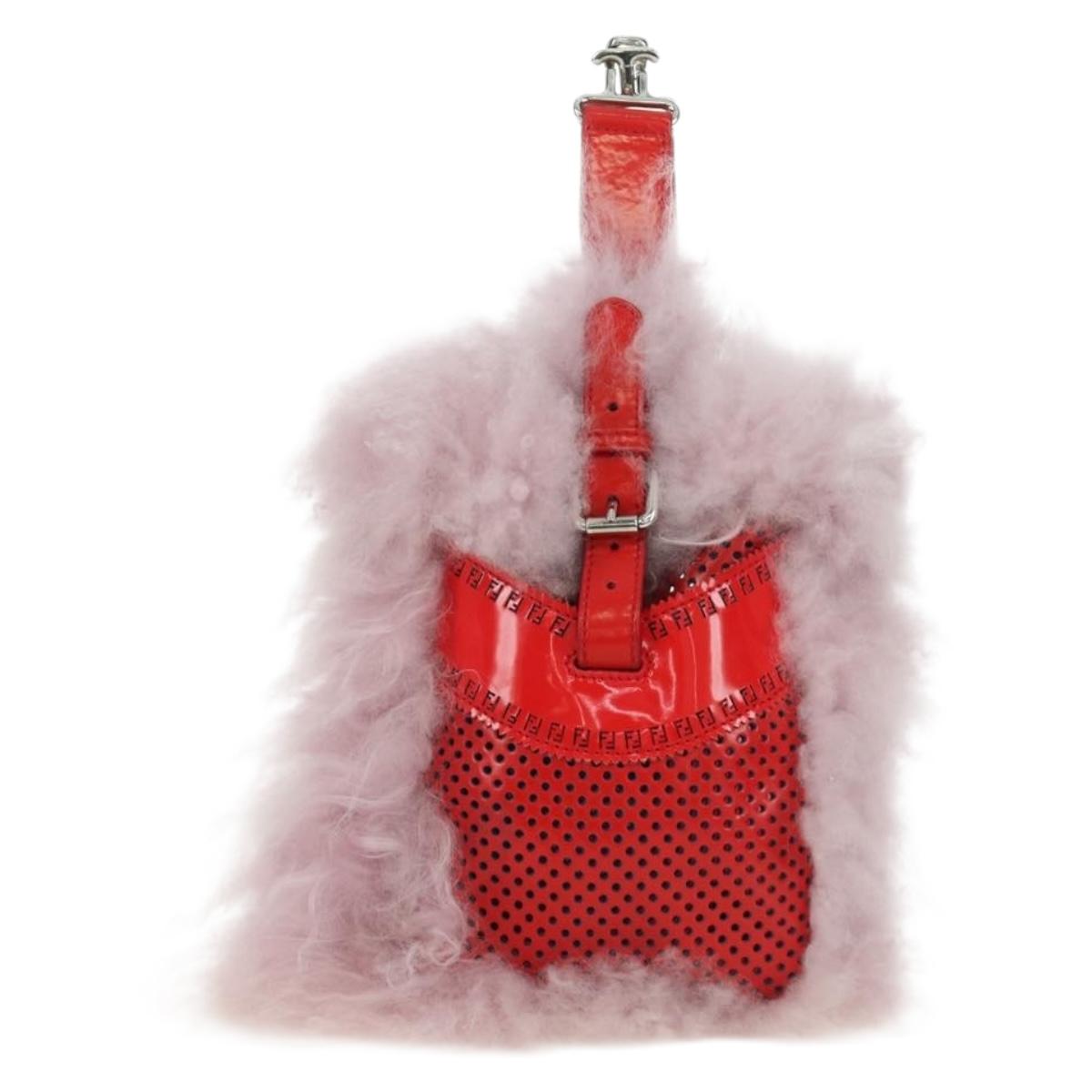 FENDI Hand Bag Fur Pink Silver Auth AMZ103V
