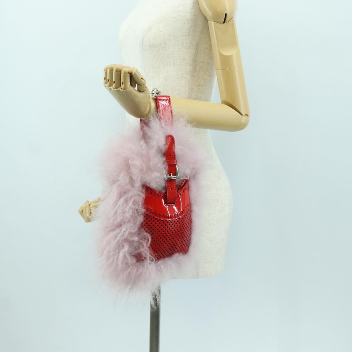 FENDI Hand Bag Fur Pink Silver Auth AMZ103V