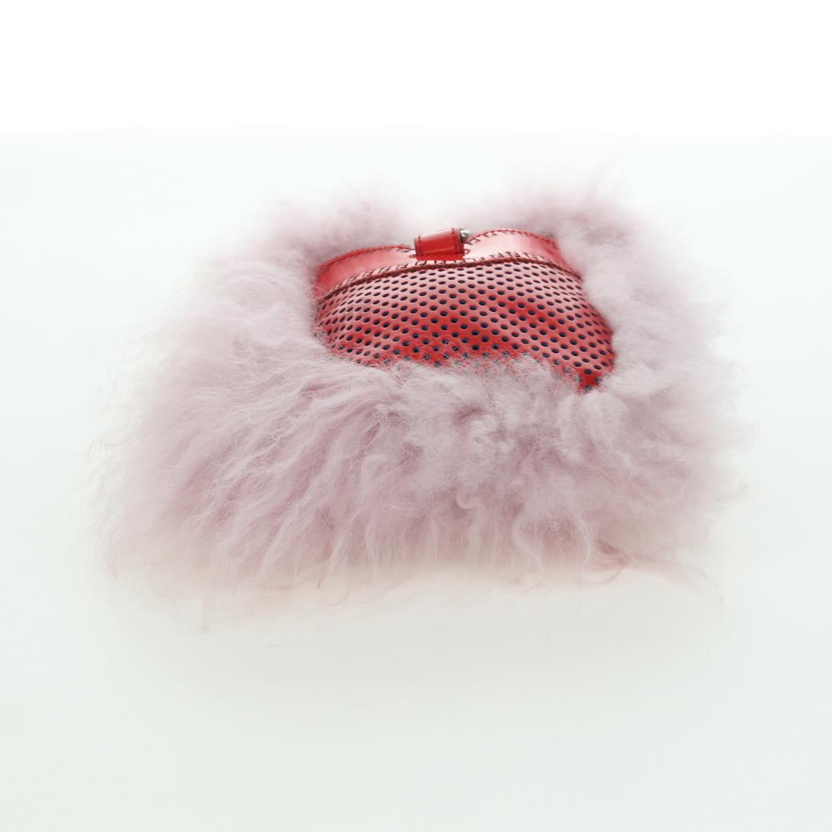 FENDI Hand Bag Fur Pink Silver Auth AMZ103V