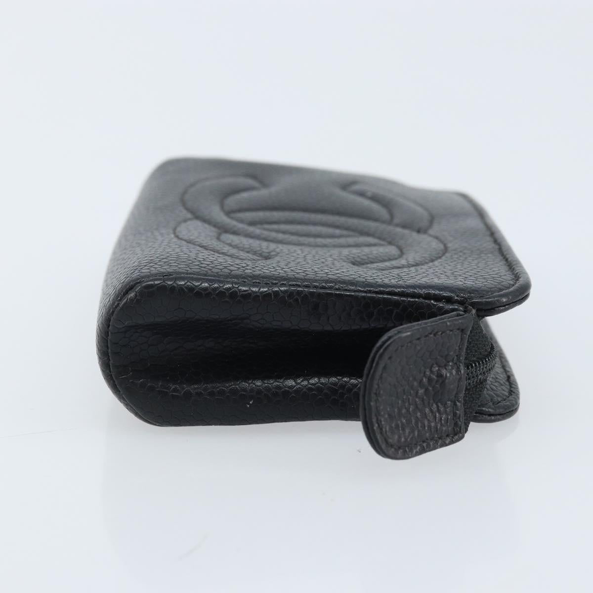 CHANEL COCO Mark Pouch Caviar Skin Black Gold CC Auth AMZ108