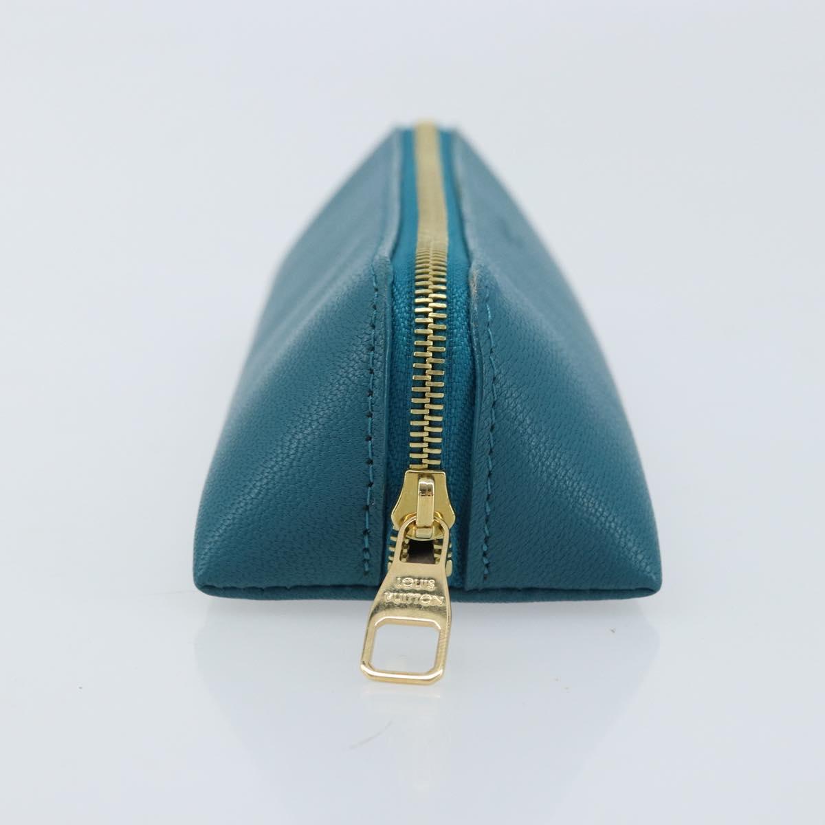 LOUIS VUITTON Trousse Elizabeth Pen Case Leather Blue LV Auth AMZ109A