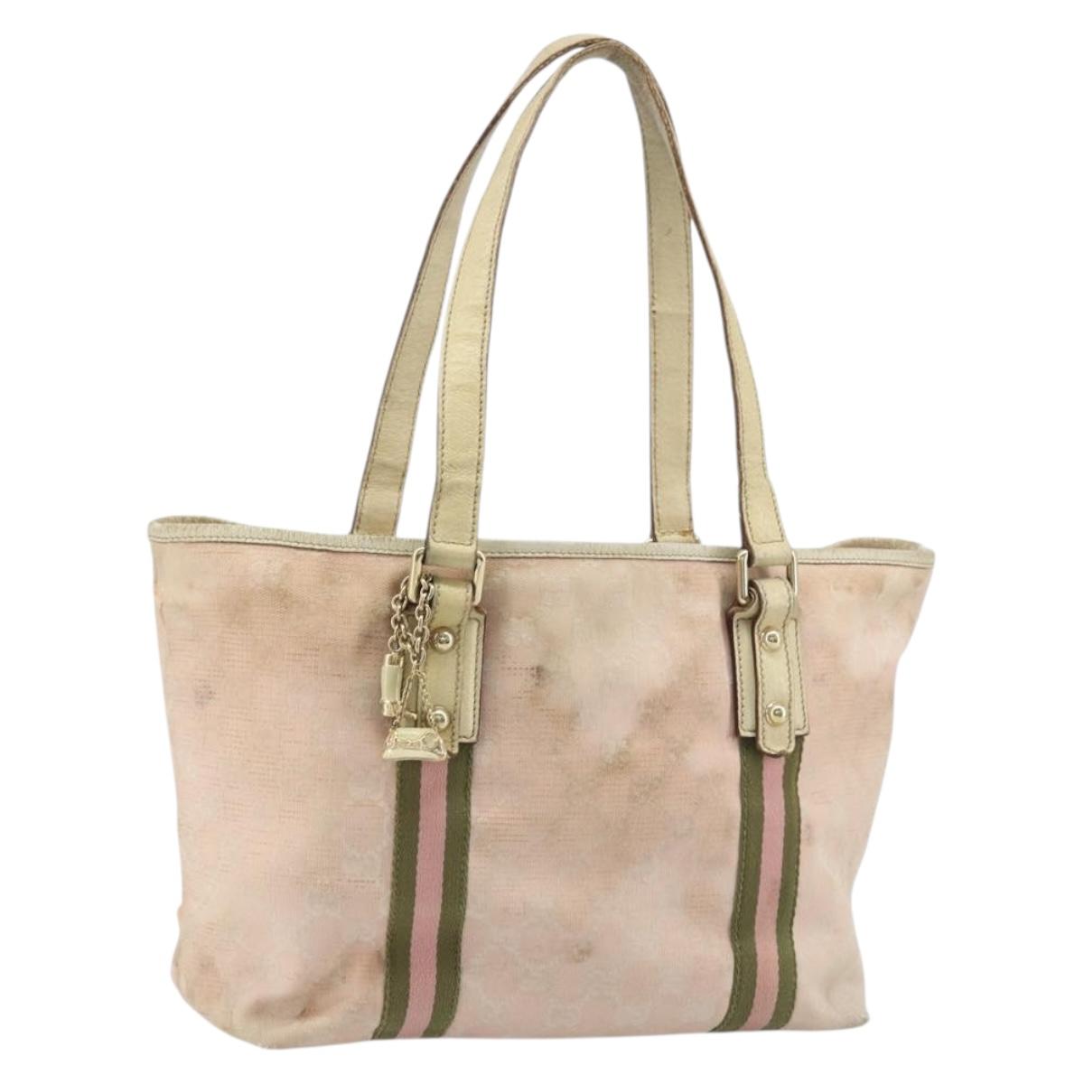 GUCCI GG Canvas Sherry Line Tote Bag Pink Gold Auth AMZ129
