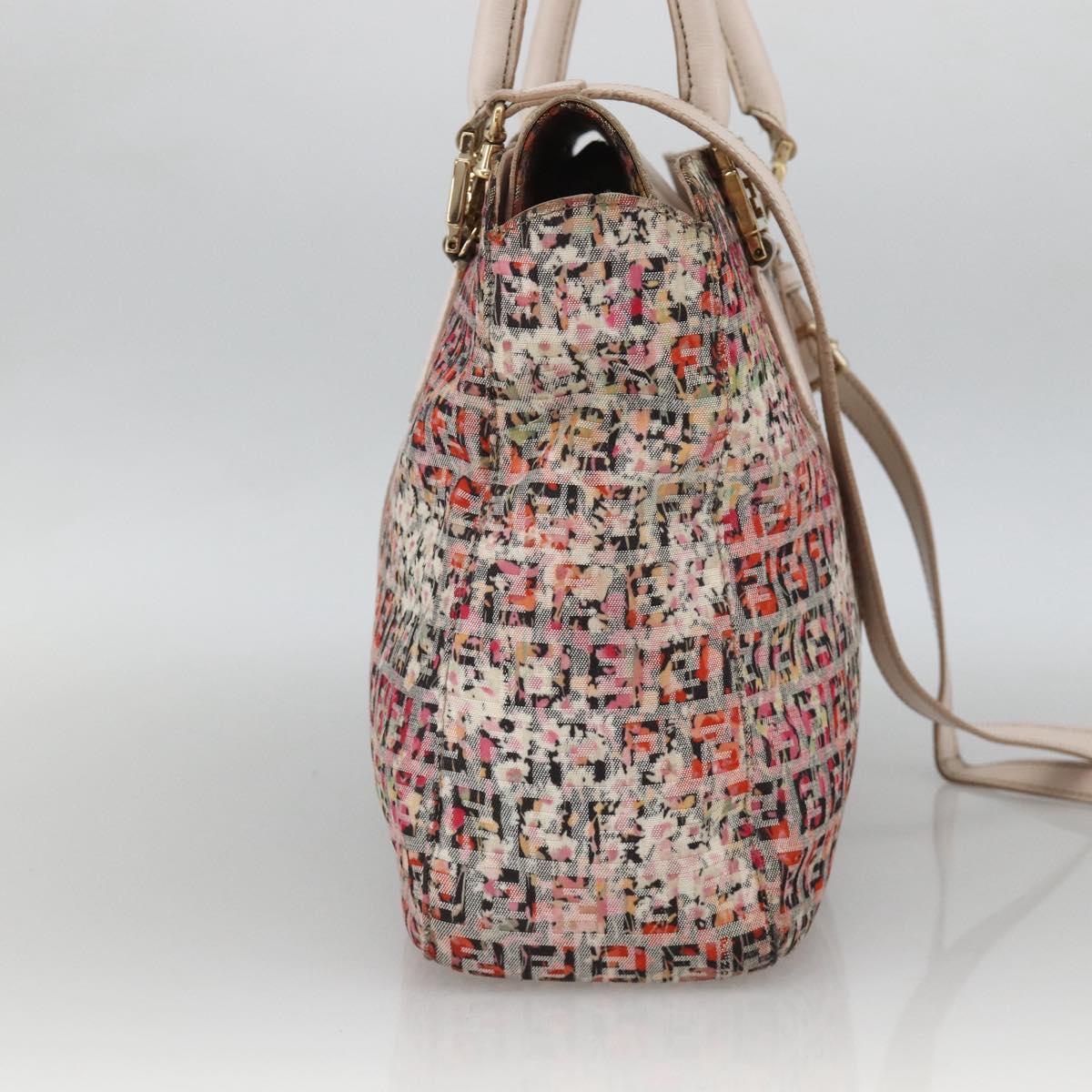 FENDI Zucchino Canvas Hand Bag 2way Multicolor Gold Auth AMZ138A