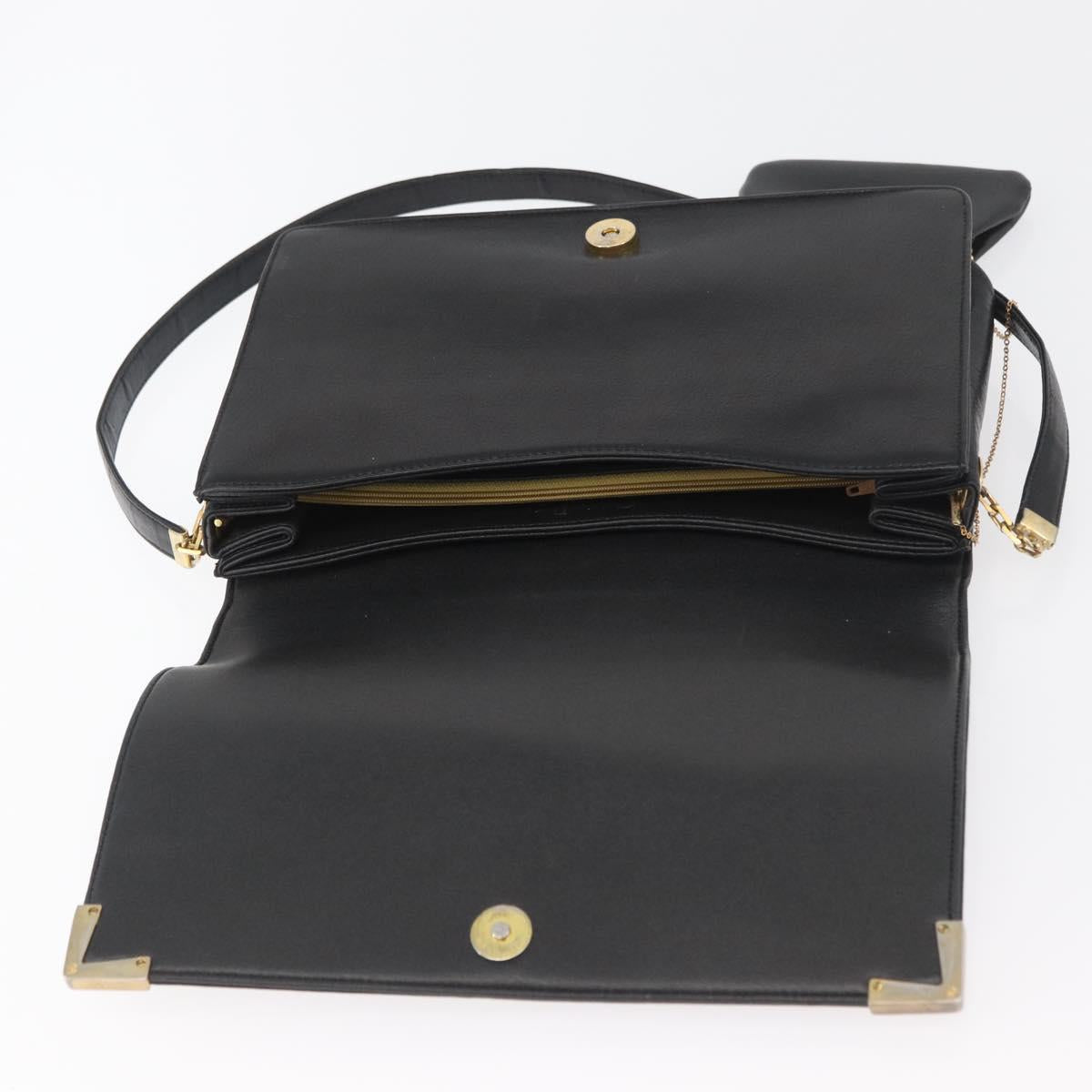Christian Dior Shoulder Bag Calf Skin Black Gold Auth AMZ145A
