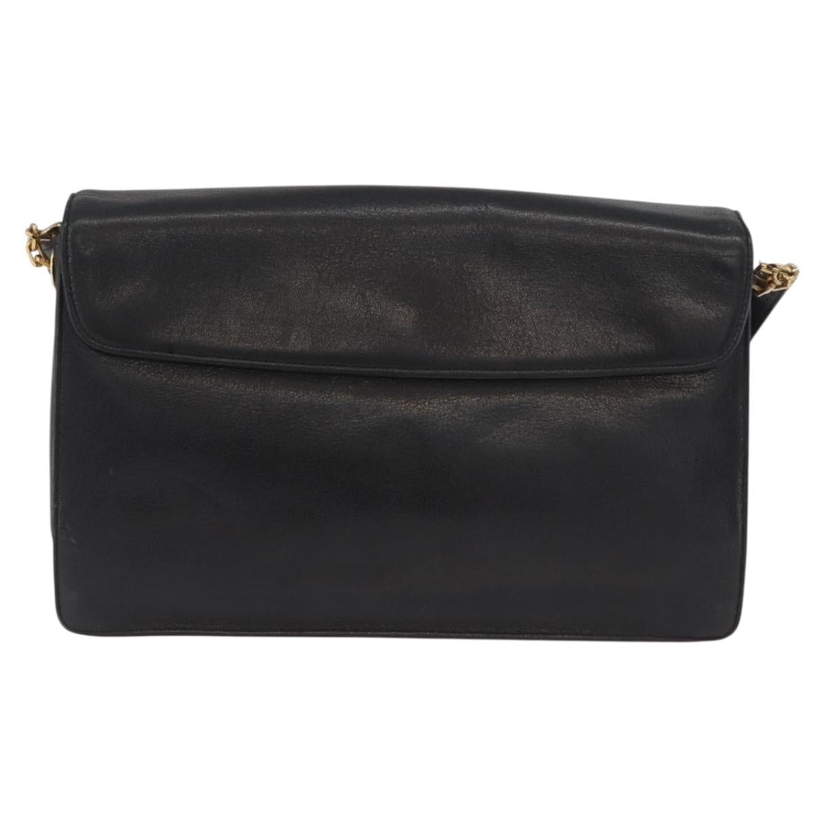 Christian Dior Shoulder Bag Calf Skin Black Gold Auth AMZ145A