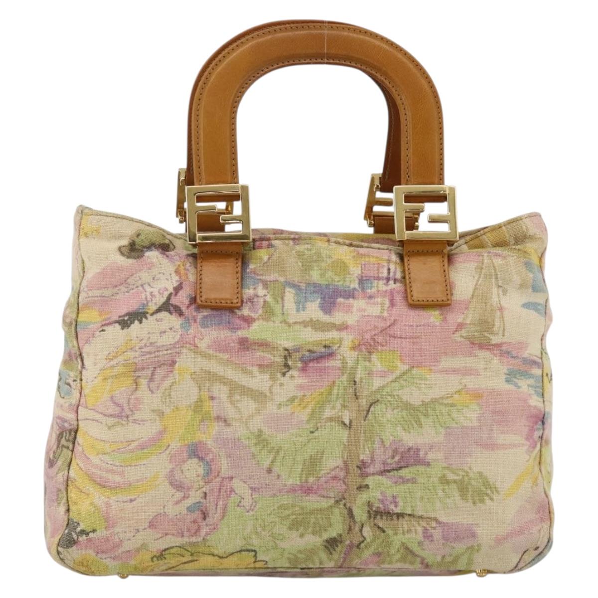 FENDI Hand Bag Canvas Multicolor Gold Auth AMZ146A
