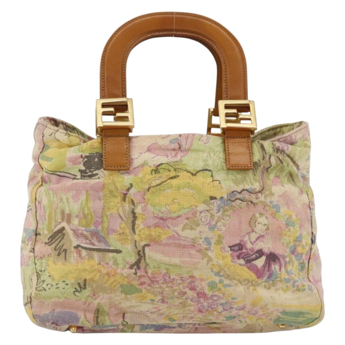 FENDI Hand Bag Canvas Multicolor Gold Auth AMZ146A