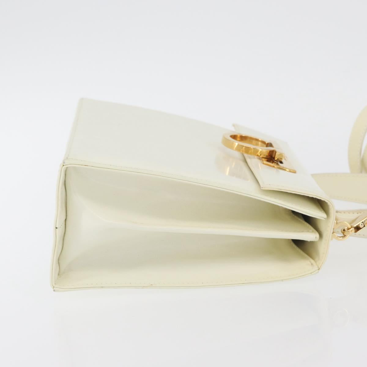 Salvatore Ferragamo Gancini Hand Bag Patent leather 2way Ivory Gold Auth AMZ162