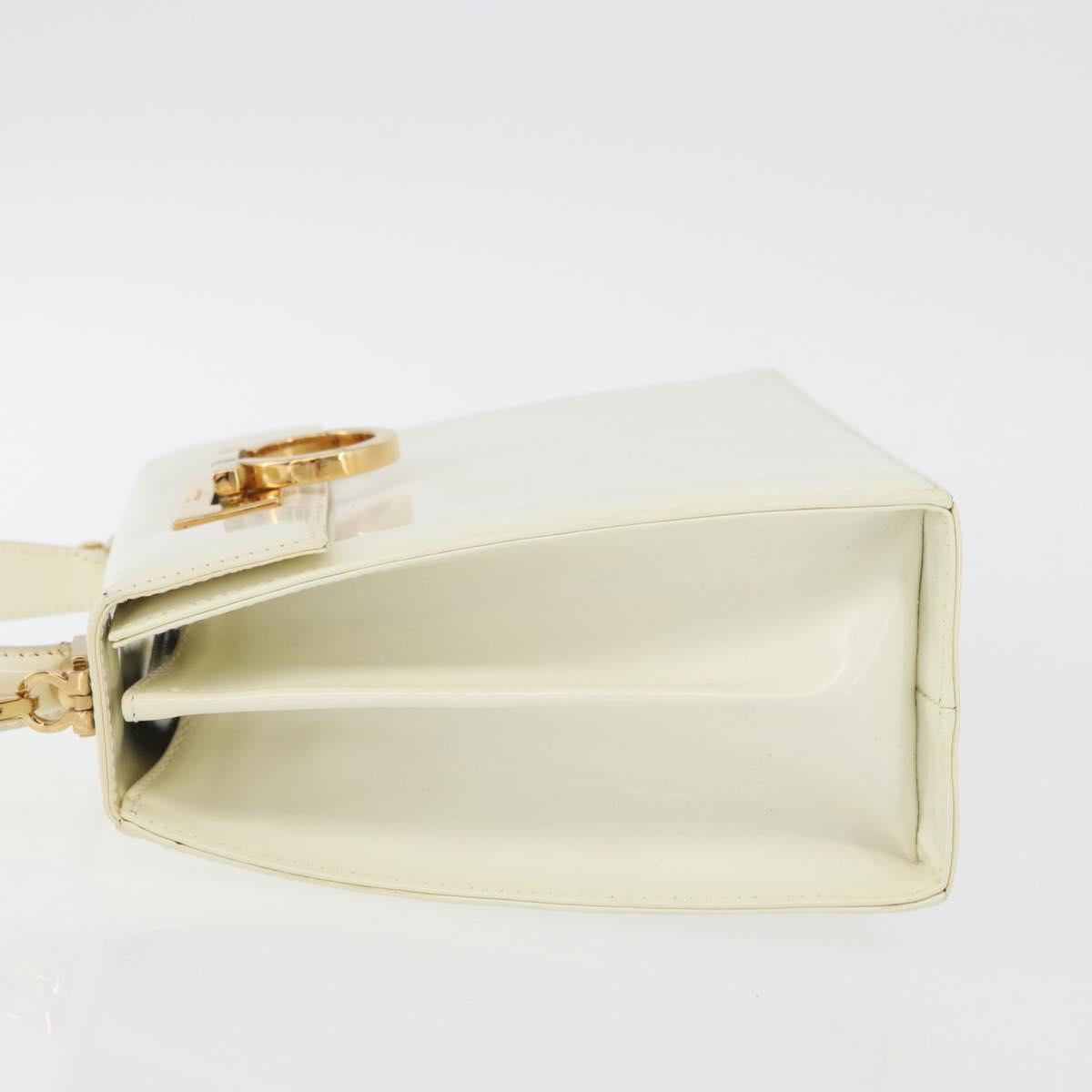 Salvatore Ferragamo Gancini Hand Bag Patent leather 2way Ivory Gold Auth AMZ162