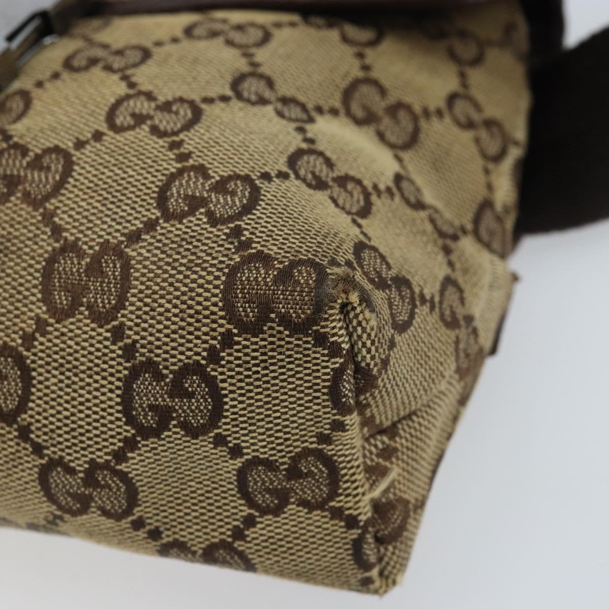 GUCCI GG Canvas Waist Bag Beige Silver 131236 Auth AMZ164