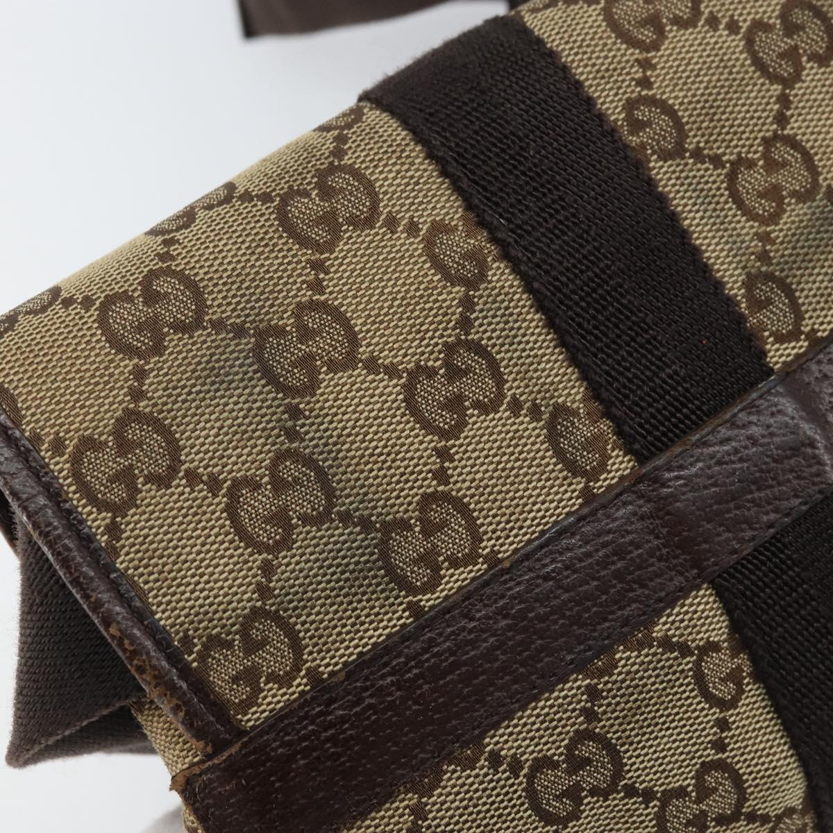 GUCCI GG Canvas Waist Bag Beige Silver 131236 Auth AMZ164