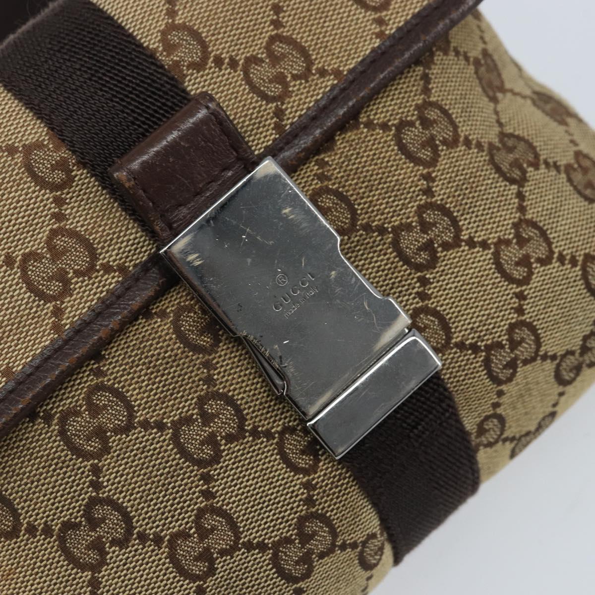 GUCCI GG Canvas Waist Bag Beige Silver 131236 Auth AMZ164