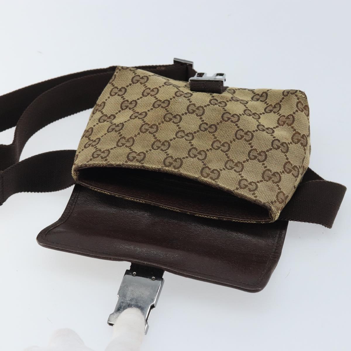 GUCCI GG Canvas Waist Bag Beige Silver 131236 Auth AMZ164