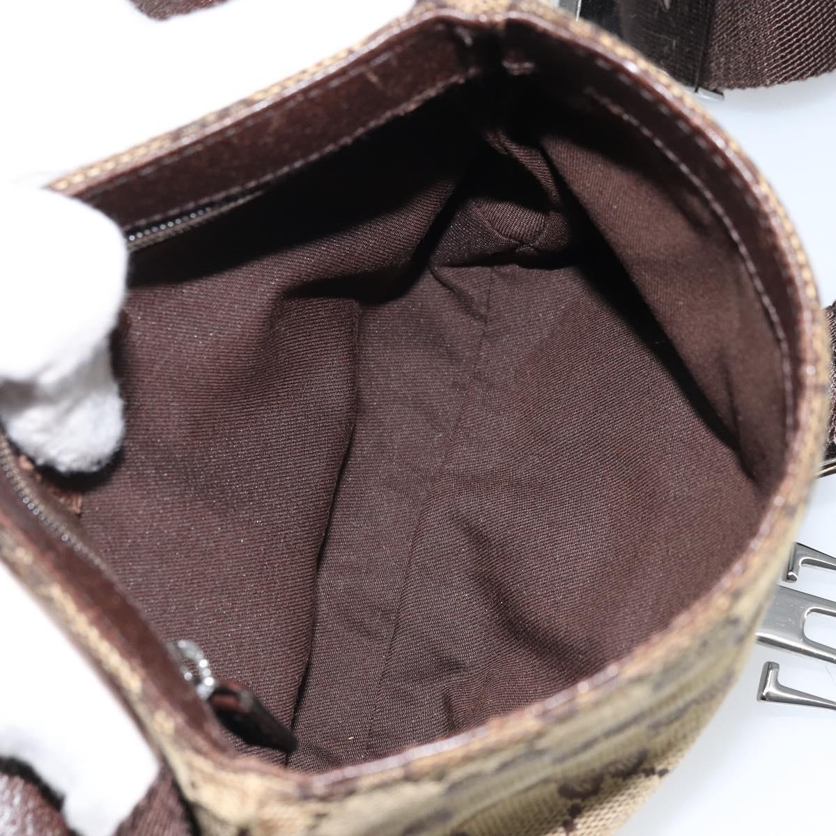 GUCCI GG Canvas Waist Bag Beige Silver 131236 Auth AMZ164