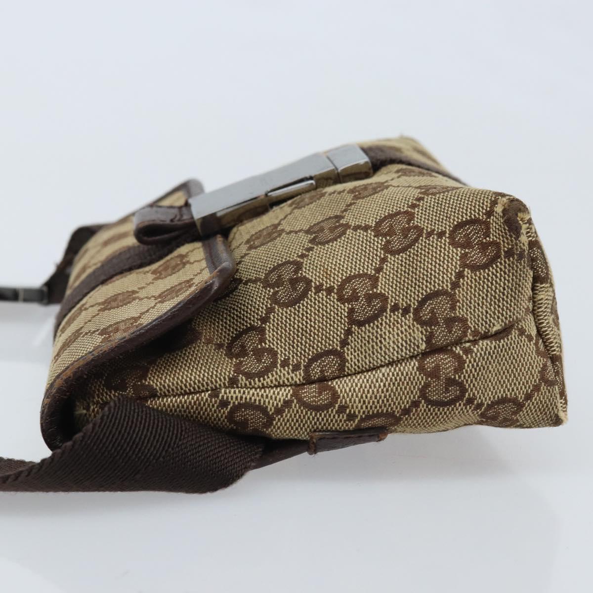 GUCCI GG Canvas Waist Bag Beige Silver 131236 Auth AMZ164