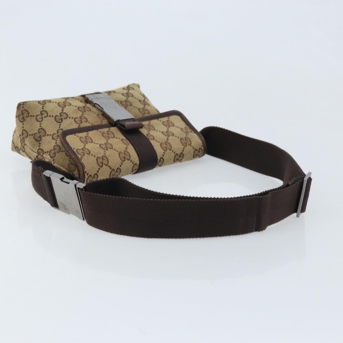 GUCCI GG Canvas Waist Bag Beige Silver 131236 Auth AMZ164