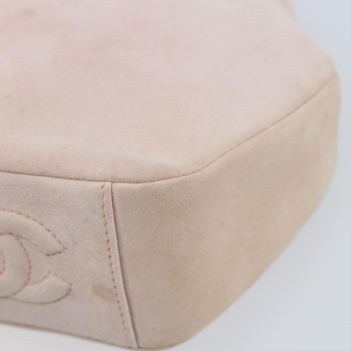 CHANEL Chain Shoulder Bag Suede Pink Gold CC Auth AMZ167A