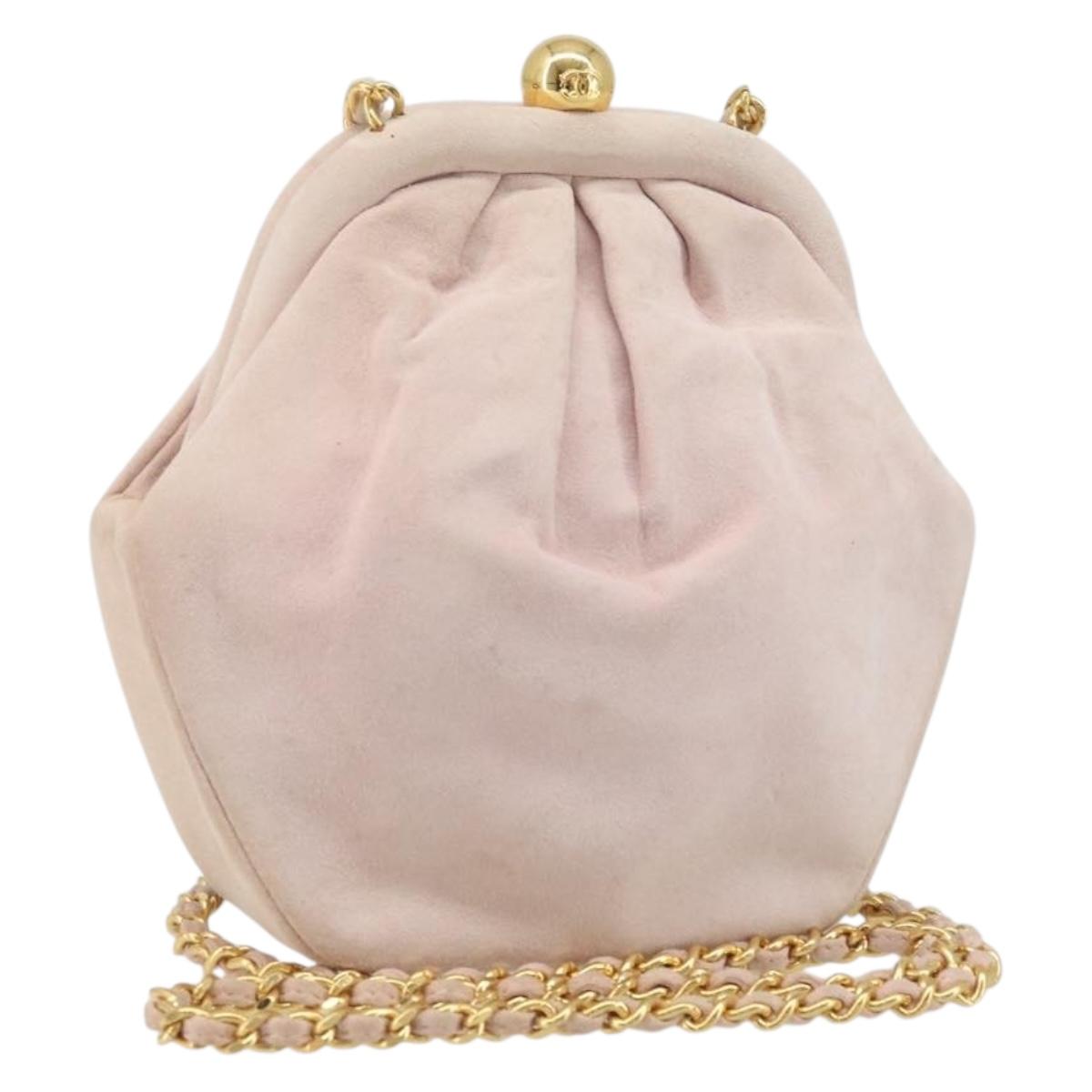 CHANEL Chain Shoulder Bag Suede Pink Gold CC Auth AMZ167A