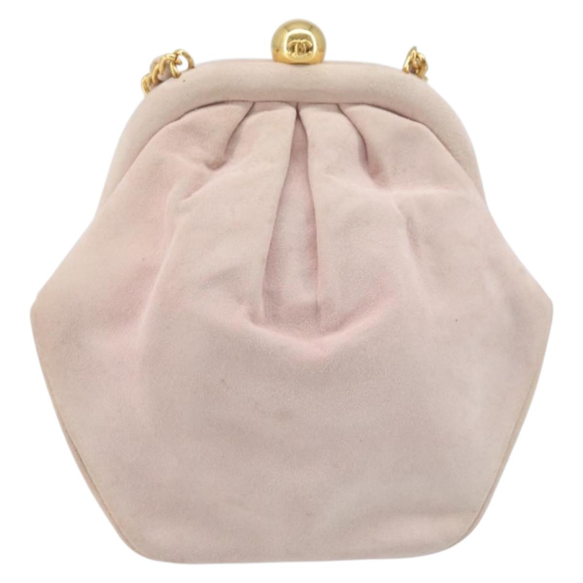 CHANEL Chain Shoulder Bag Suede Pink Gold CC Auth AMZ167A