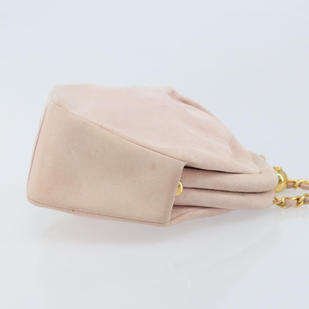 CHANEL Chain Shoulder Bag Suede Pink Gold CC Auth AMZ167A