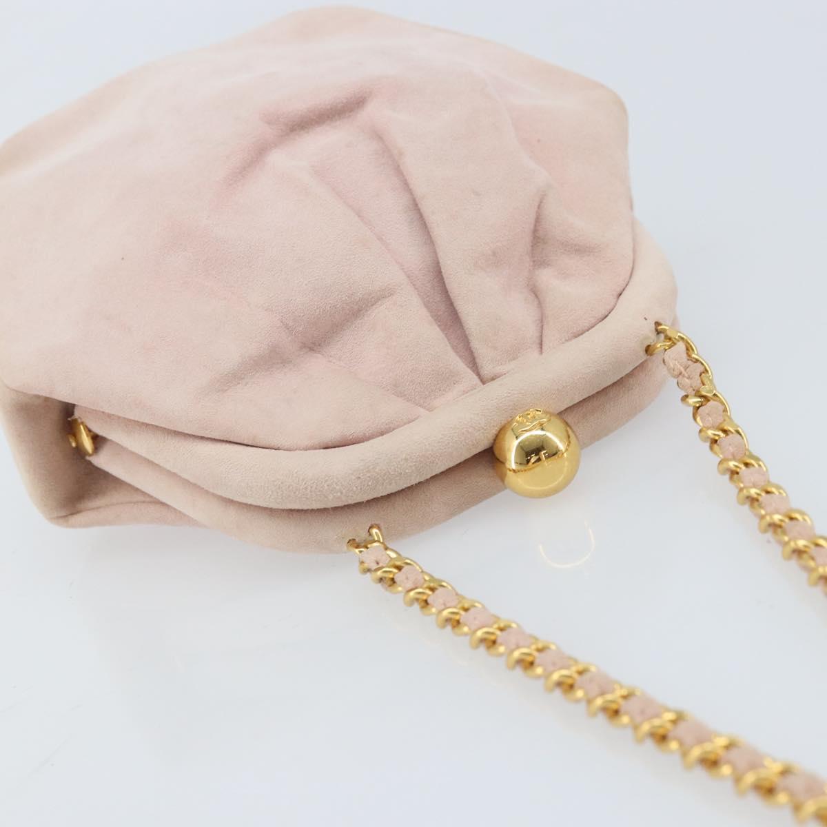 CHANEL Chain Shoulder Bag Suede Pink Gold CC Auth AMZ167A
