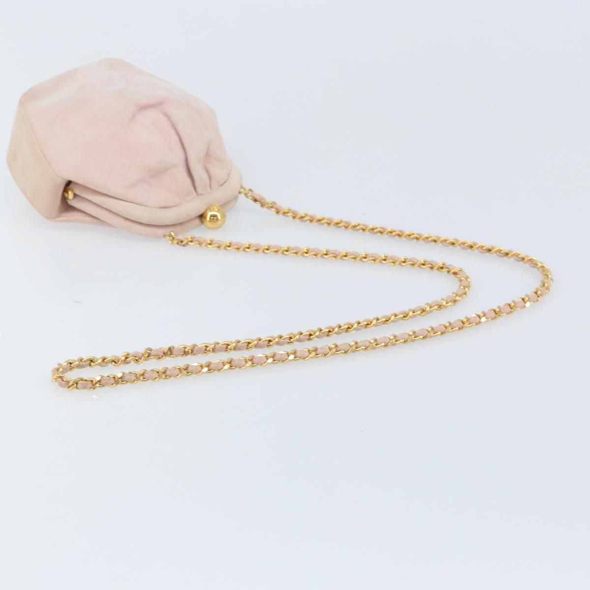 CHANEL Chain Shoulder Bag Suede Pink Gold CC Auth AMZ167A