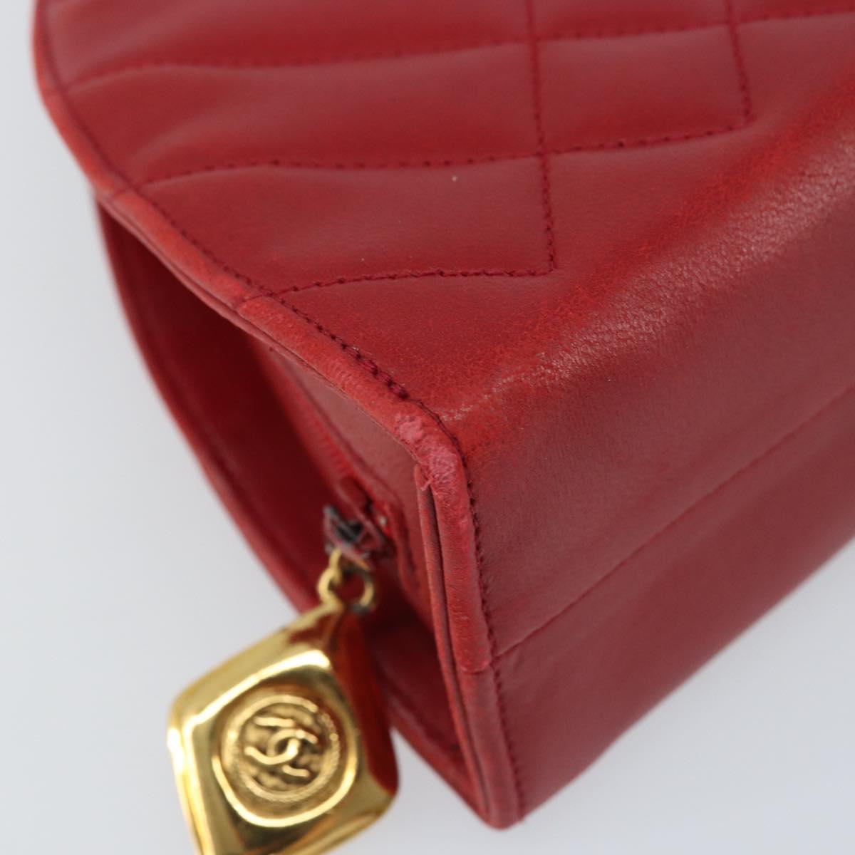CHANEL Matelasse Chain Shoulder Bag Lamb Skin Red Gold CC Auth AMZ168A