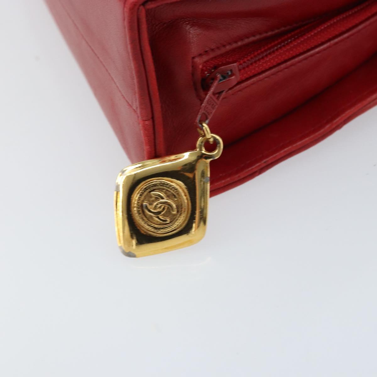 CHANEL Matelasse Chain Shoulder Bag Lamb Skin Red Gold CC Auth AMZ168A