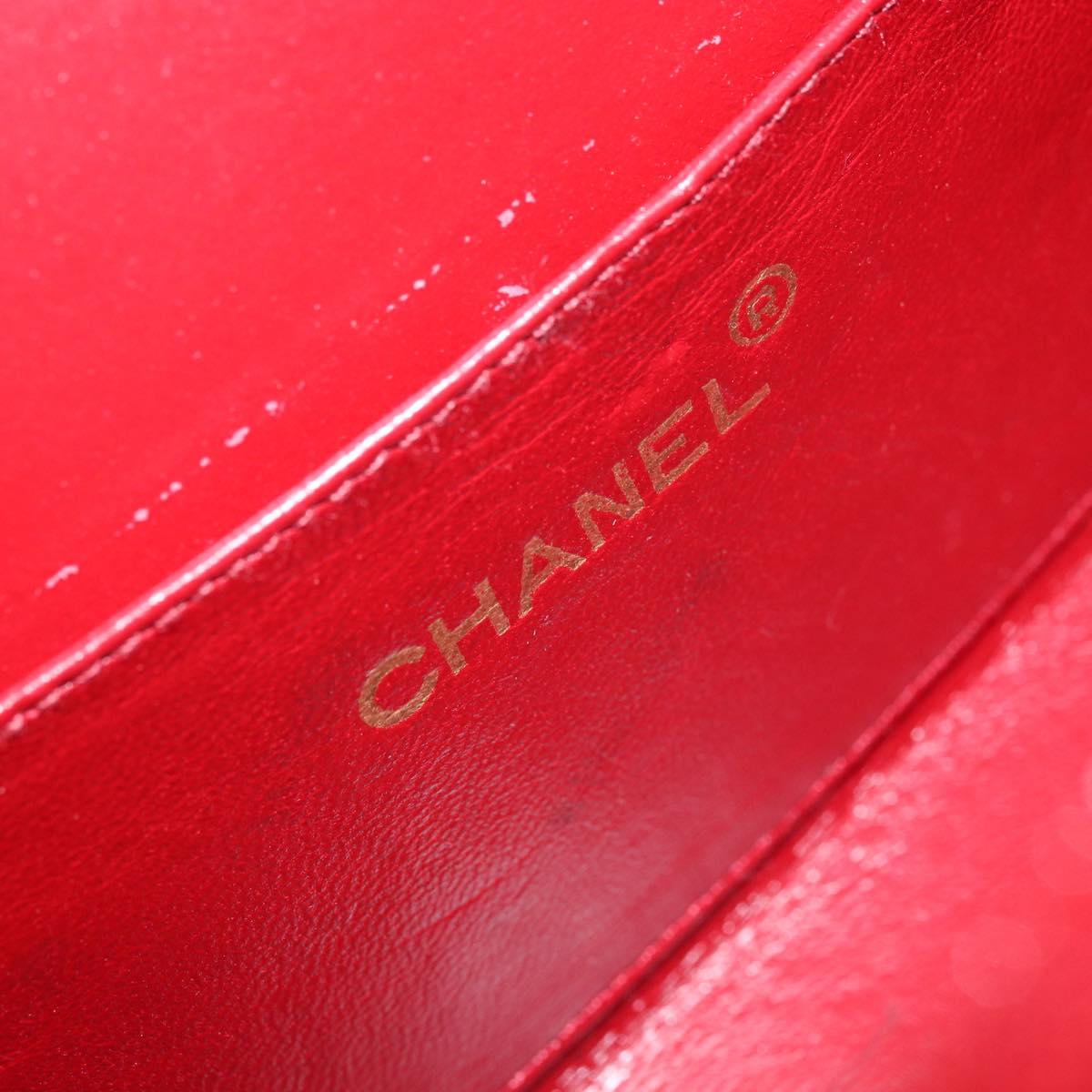 CHANEL Matelasse Chain Shoulder Bag Lamb Skin Red Gold CC Auth AMZ168A