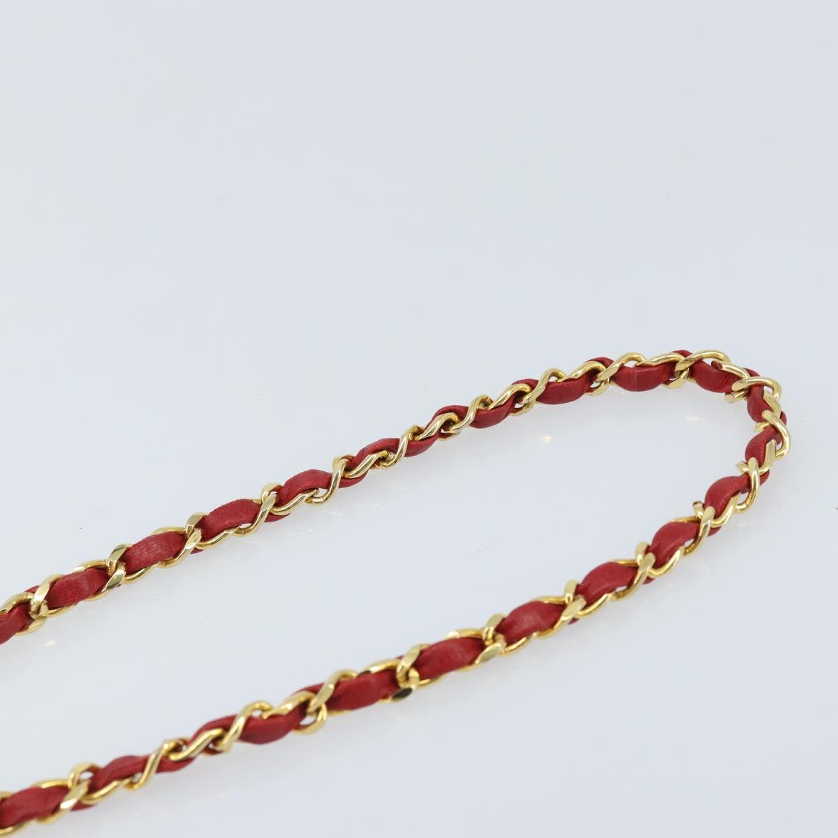 CHANEL Matelasse Chain Shoulder Bag Lamb Skin Red Gold CC Auth AMZ168A