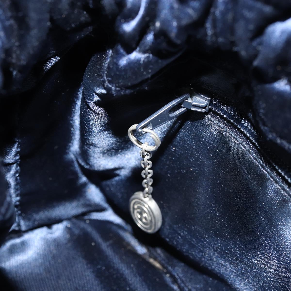 GUCCI Shoulder Bag Satin Navy Silver Auth AMZ171A