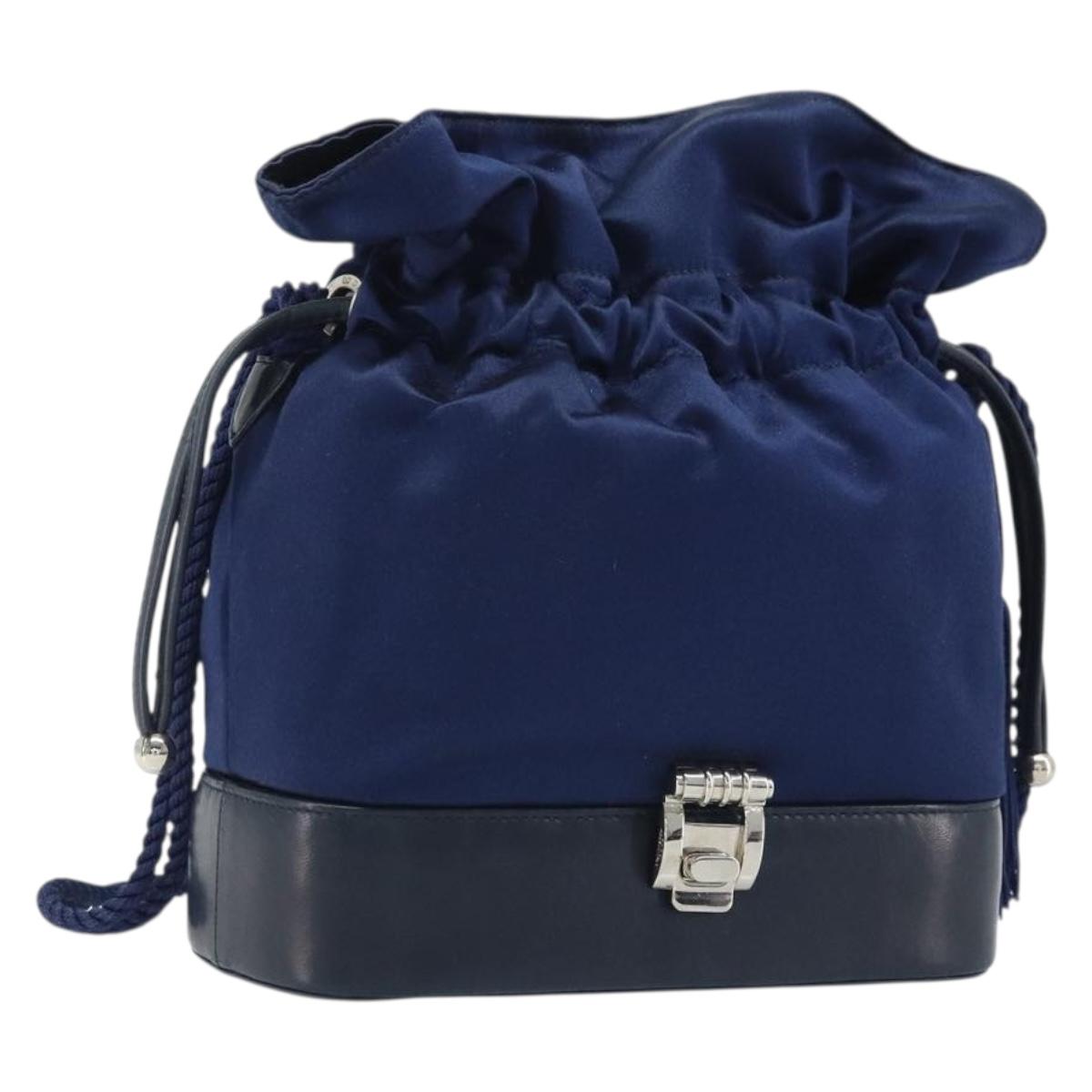 GUCCI Shoulder Bag Satin Navy Silver Auth AMZ171A