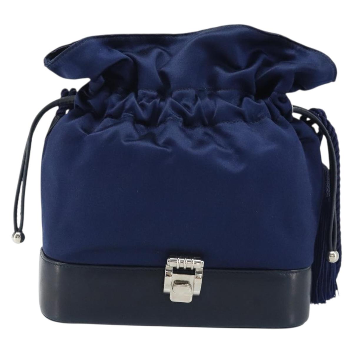 GUCCI Shoulder Bag Satin Navy Silver Auth AMZ171A