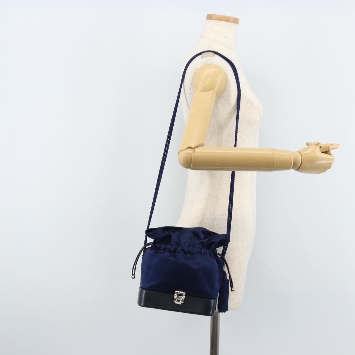 GUCCI Shoulder Bag Satin Navy Silver Auth AMZ171A
