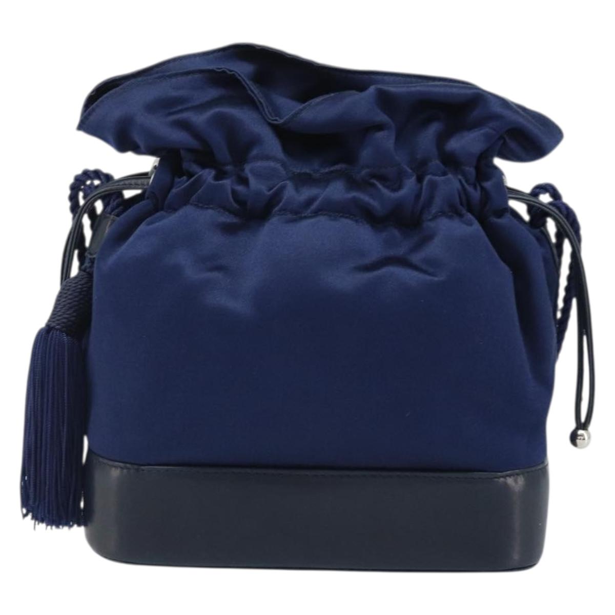 GUCCI Shoulder Bag Satin Navy Silver Auth AMZ171A