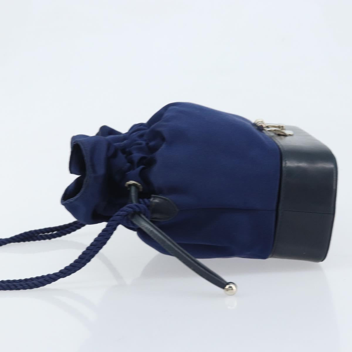 GUCCI Shoulder Bag Satin Navy Silver Auth AMZ171A