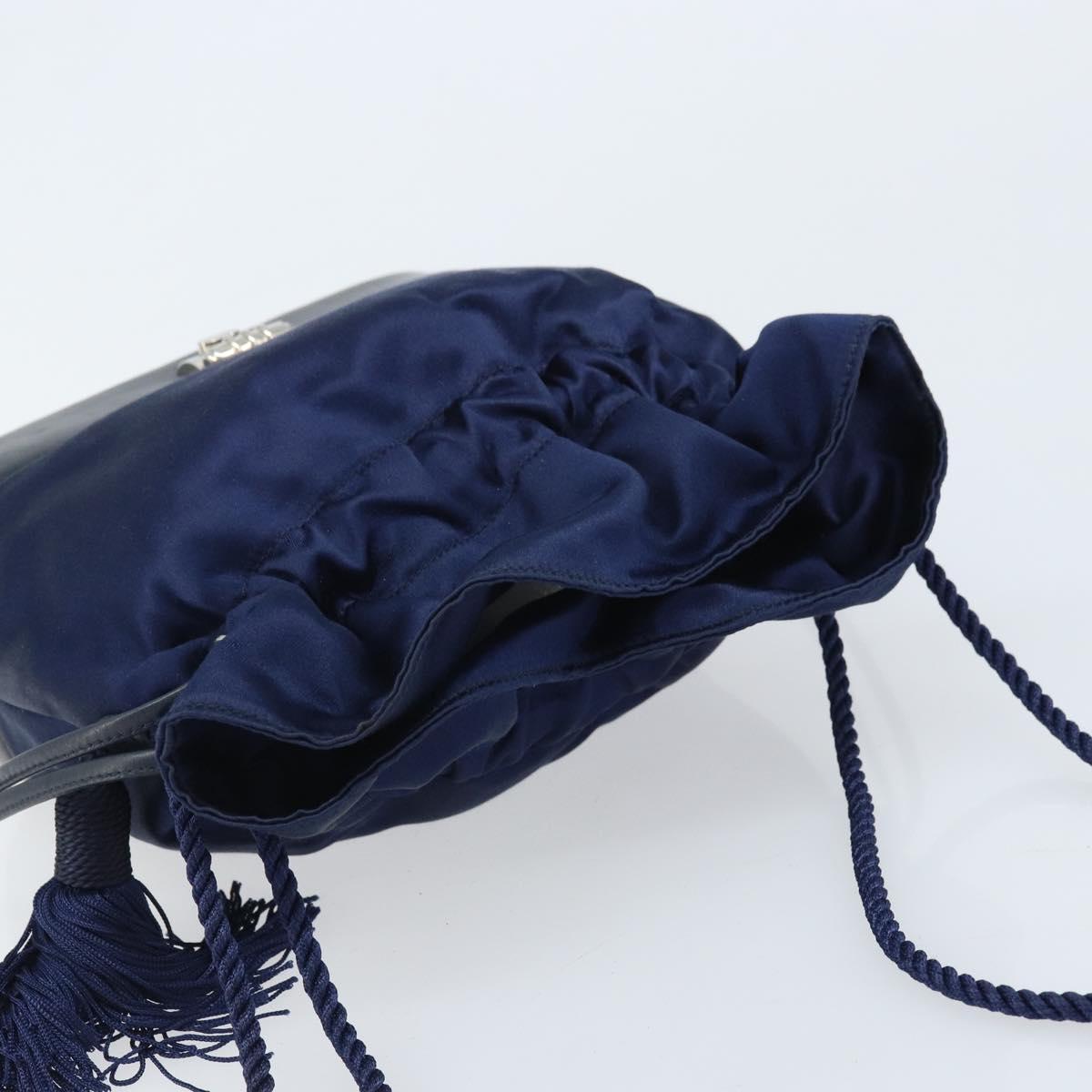 GUCCI Shoulder Bag Satin Navy Silver Auth AMZ171A
