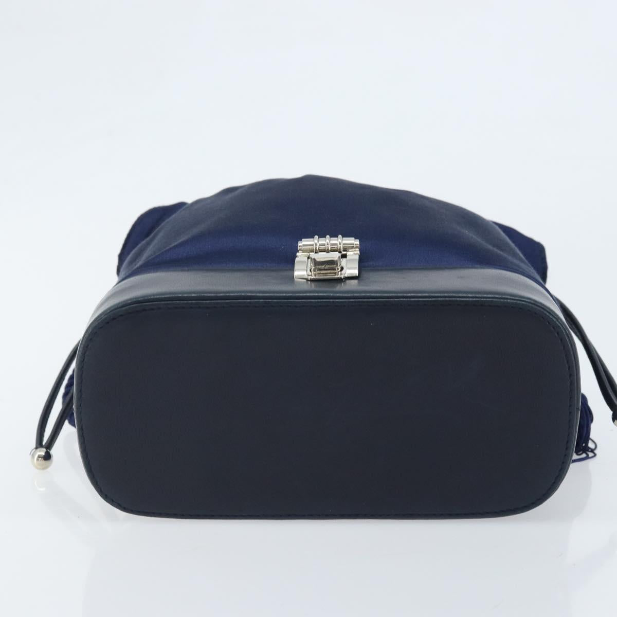 GUCCI Shoulder Bag Satin Navy Silver Auth AMZ171A