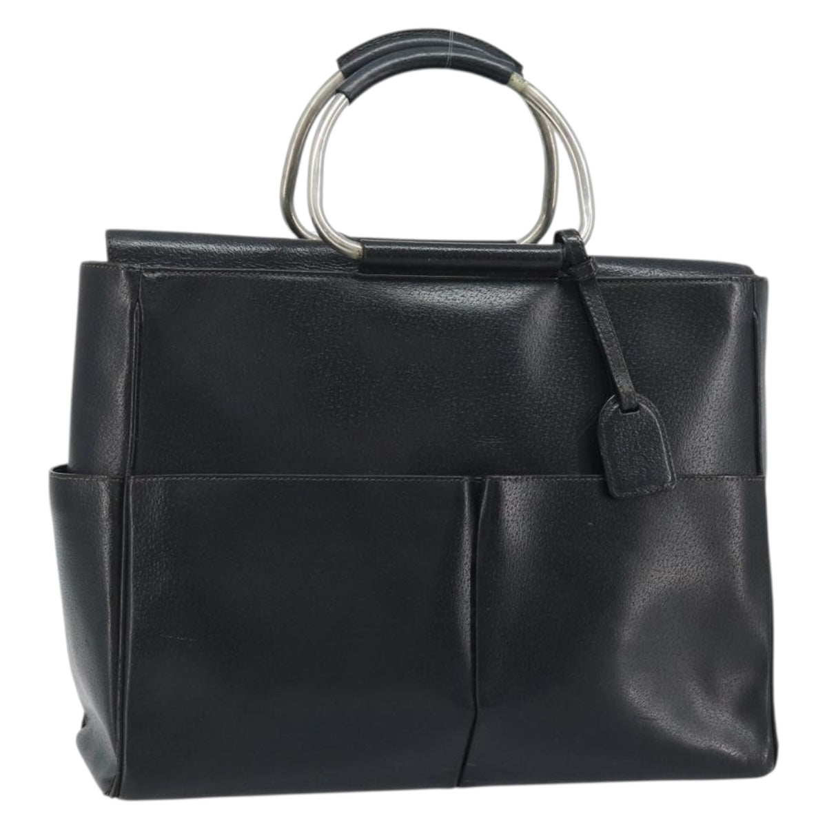 GUCCI Hand Bag Leather Black Silver 002 3754 0313 Auth AMZ175