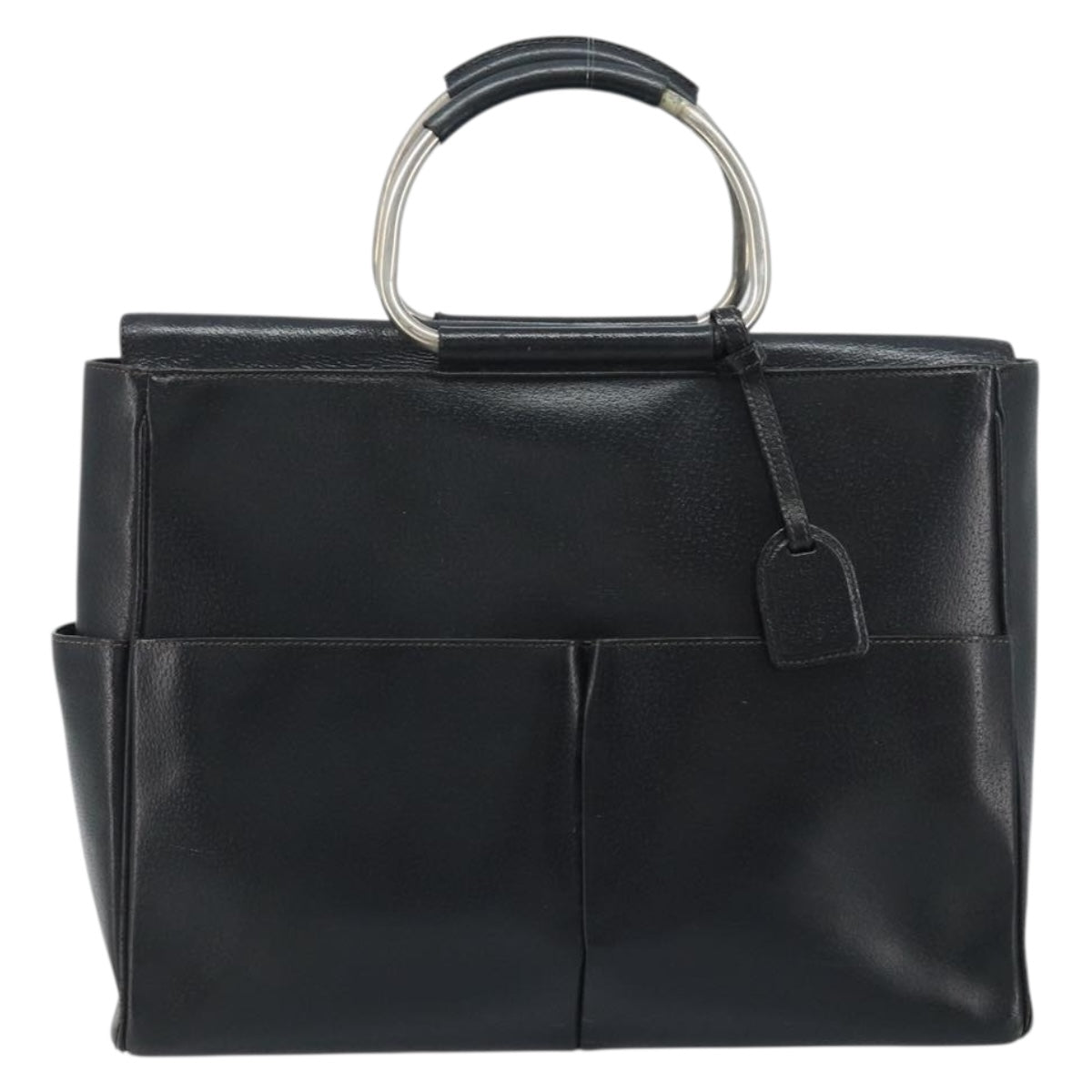 GUCCI Hand Bag Leather Black Silver 002 3754 0313 Auth AMZ175