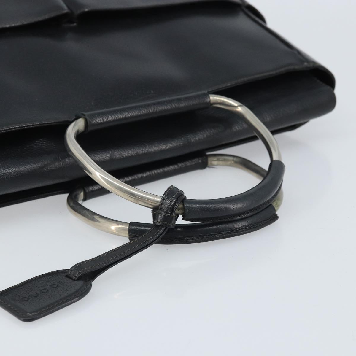 GUCCI Hand Bag Leather Black Silver 002 3754 0313 Auth AMZ175