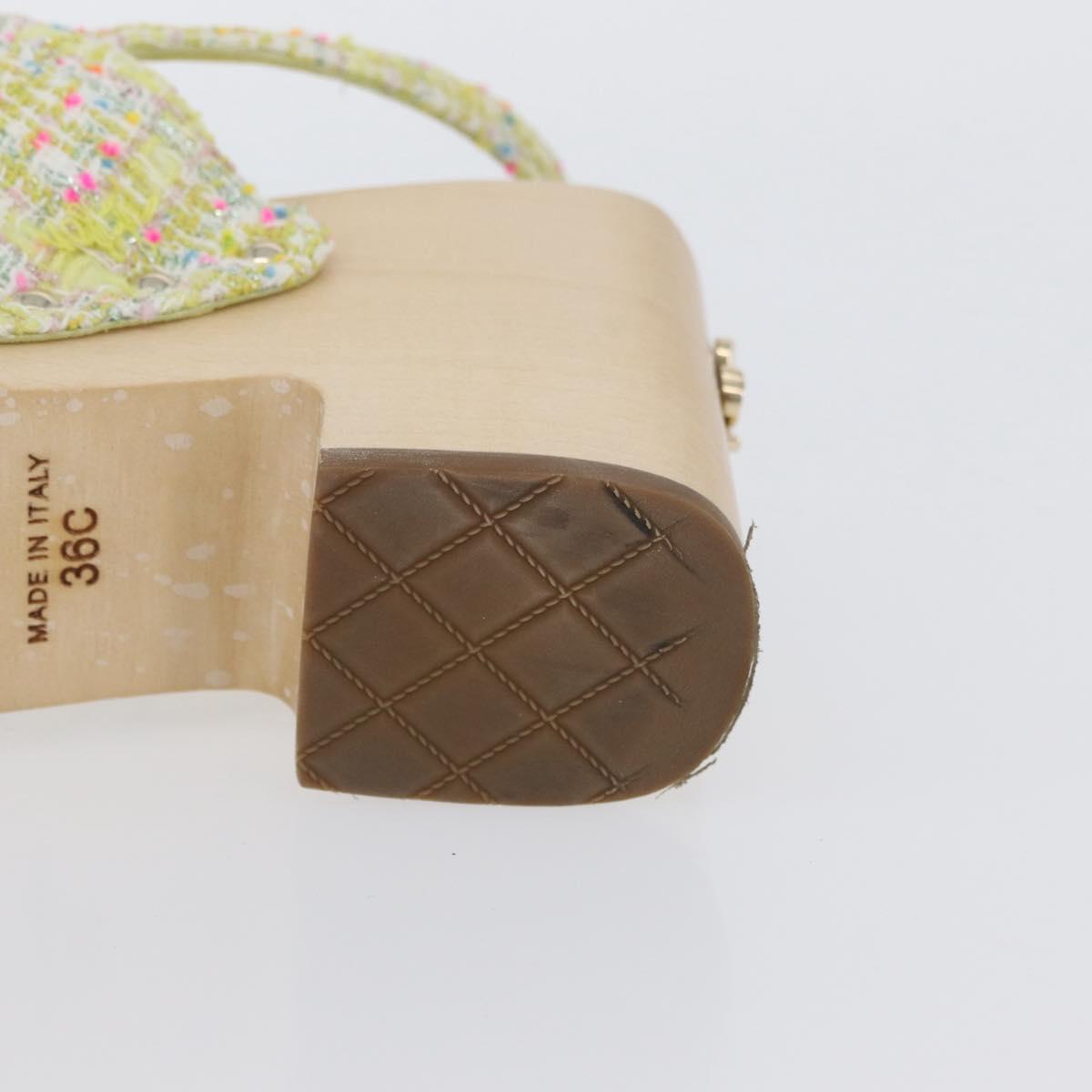 CHANEL COCO Mark Sandals Tweed Yellow CC Auth AMZ178M