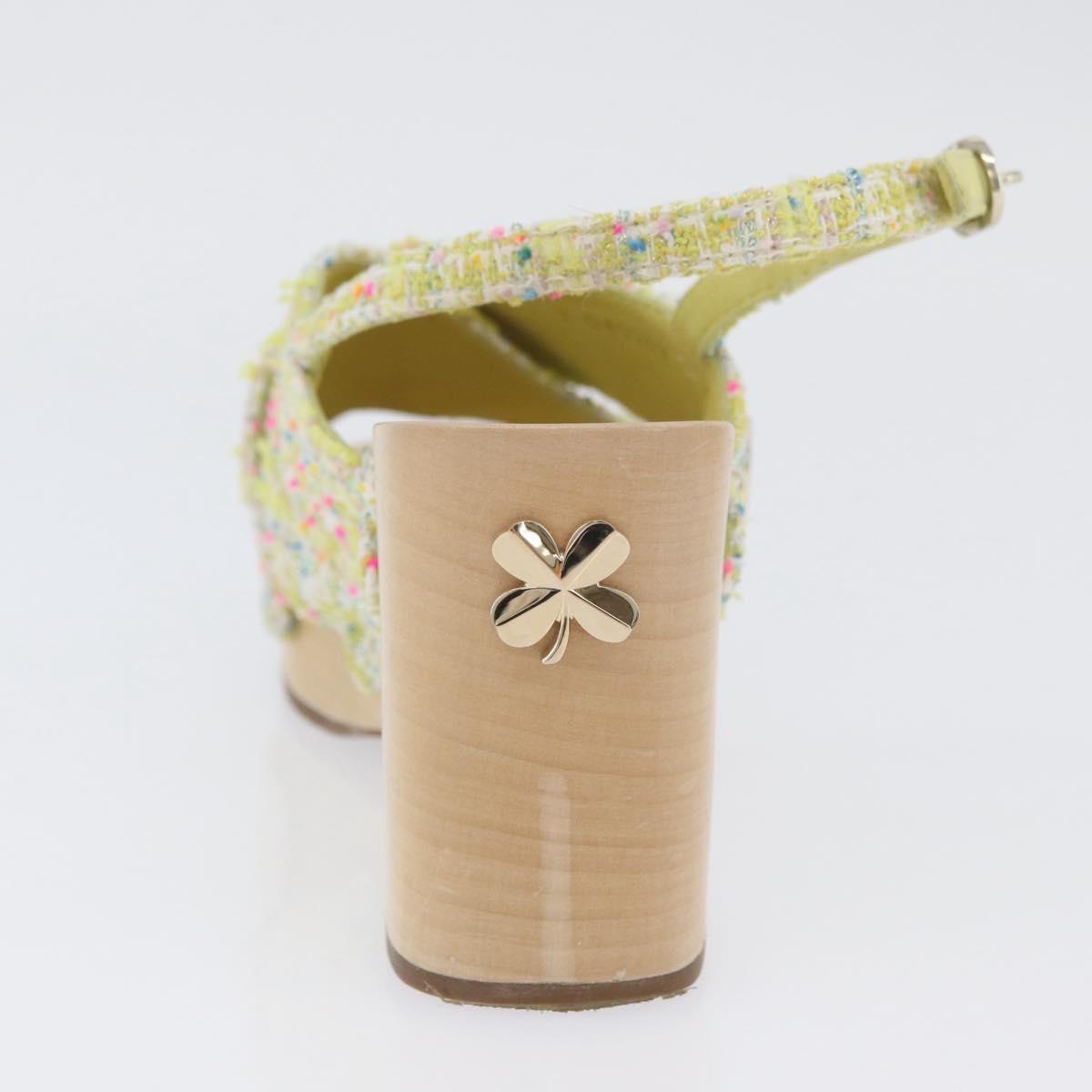 CHANEL COCO Mark Sandals Tweed Yellow CC Auth AMZ178M