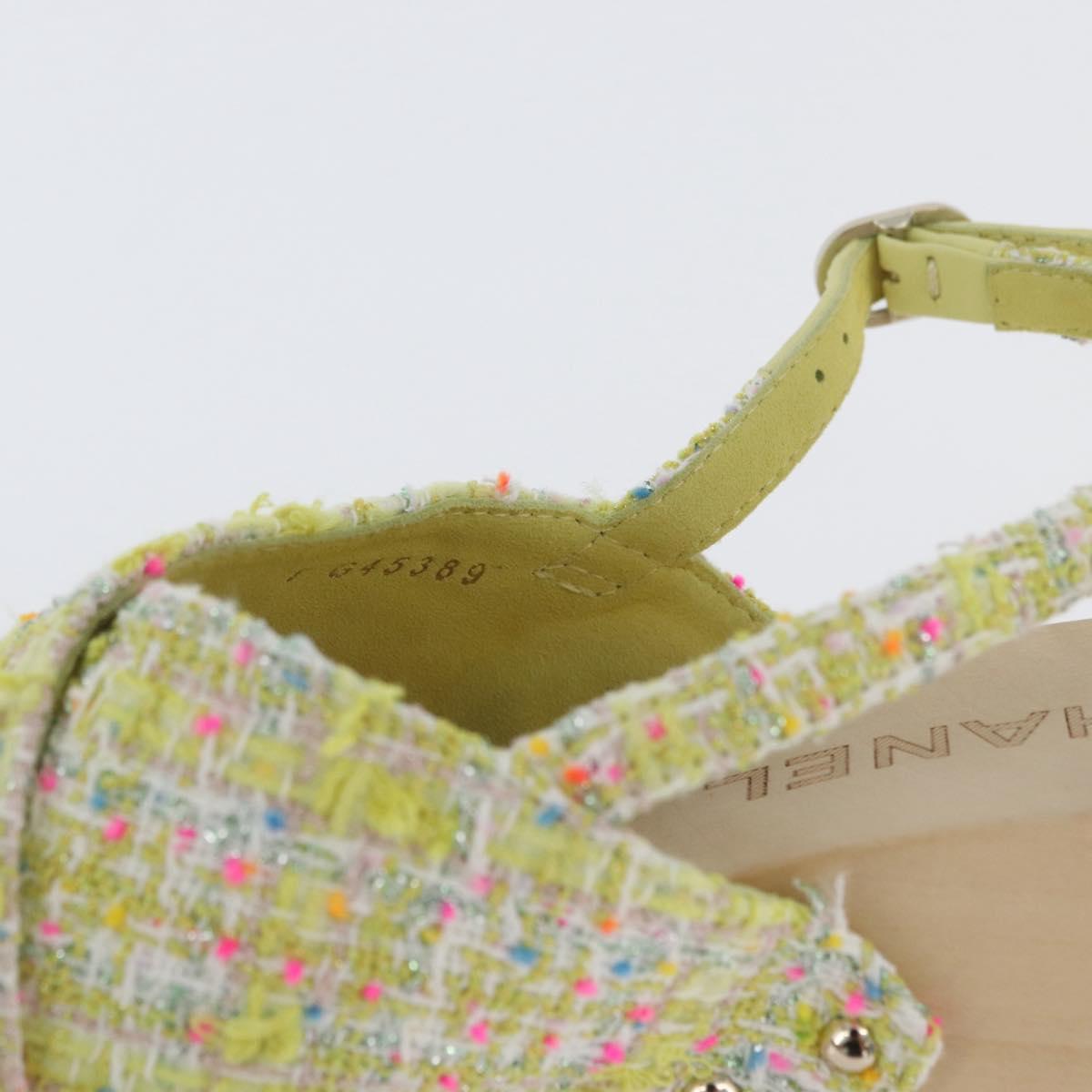 CHANEL COCO Mark Sandals Tweed Yellow CC Auth AMZ178M