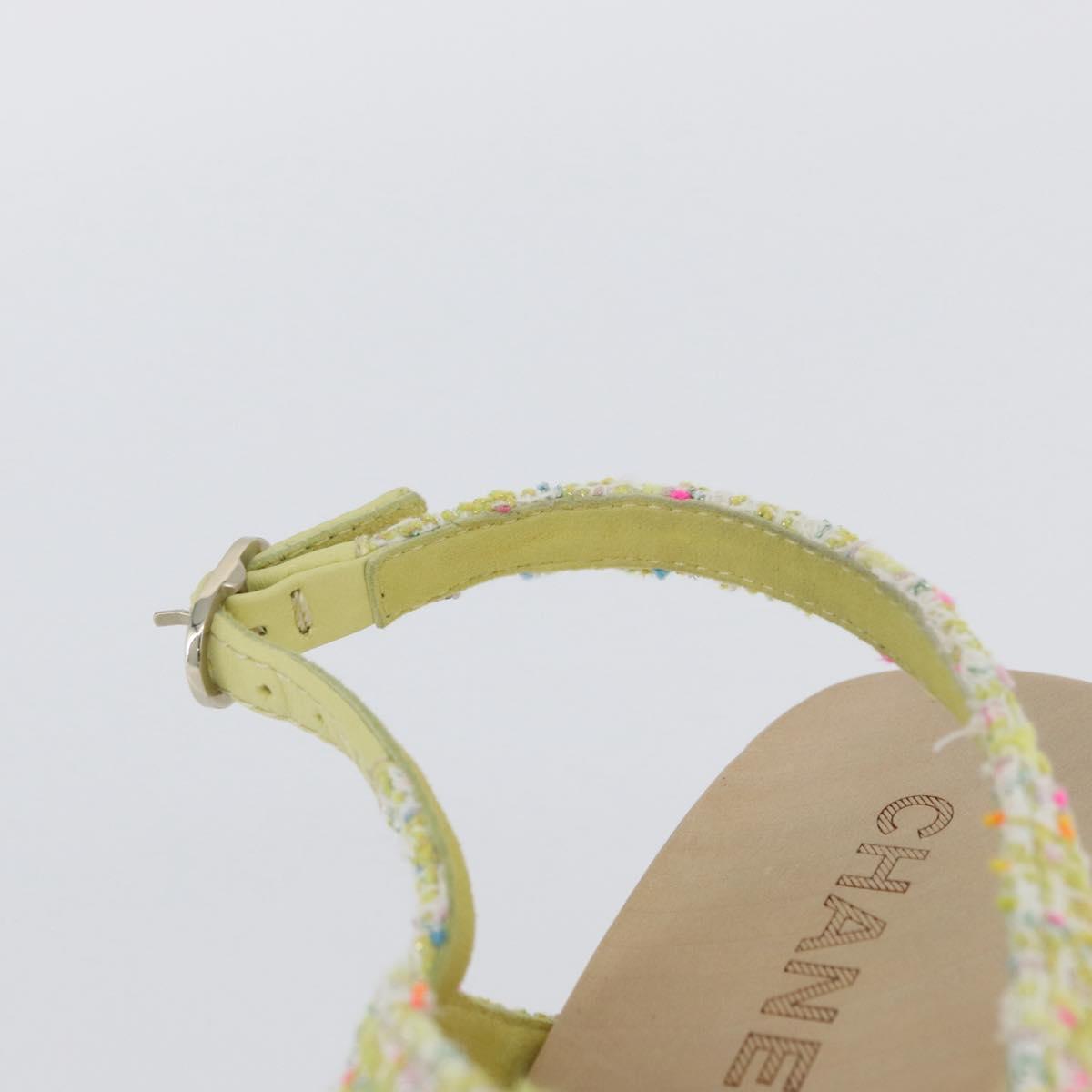 CHANEL COCO Mark Sandals Tweed Yellow CC Auth AMZ178M