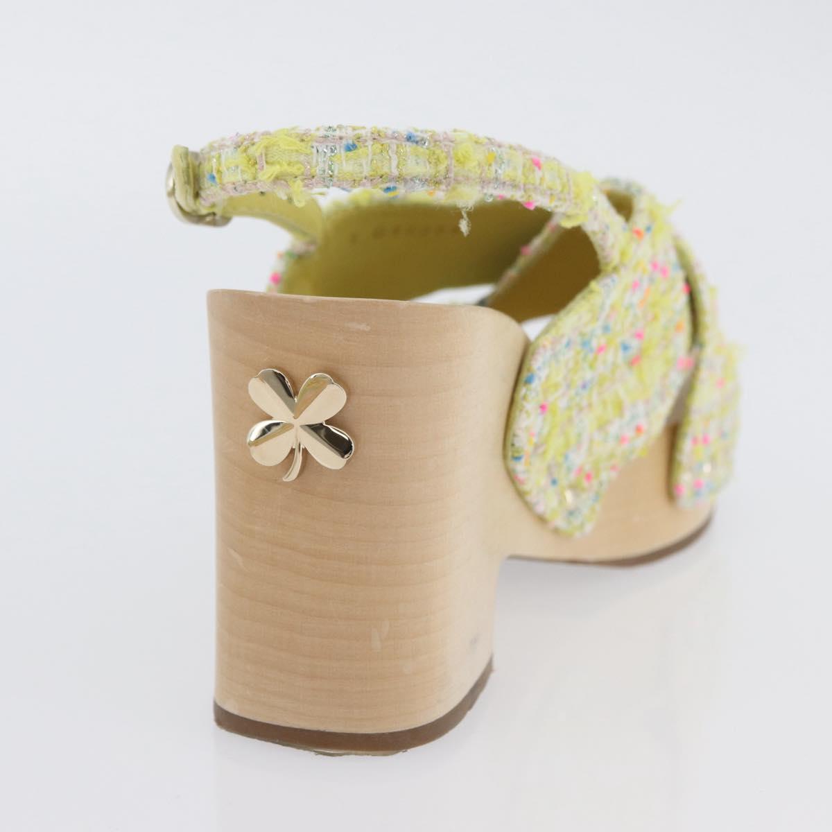 CHANEL COCO Mark Sandals Tweed Yellow CC Auth AMZ178M
