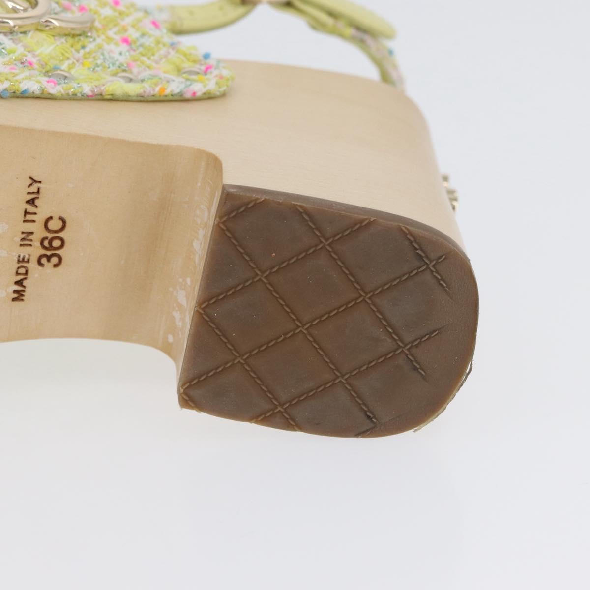 CHANEL COCO Mark Sandals Tweed Yellow CC Auth AMZ178M