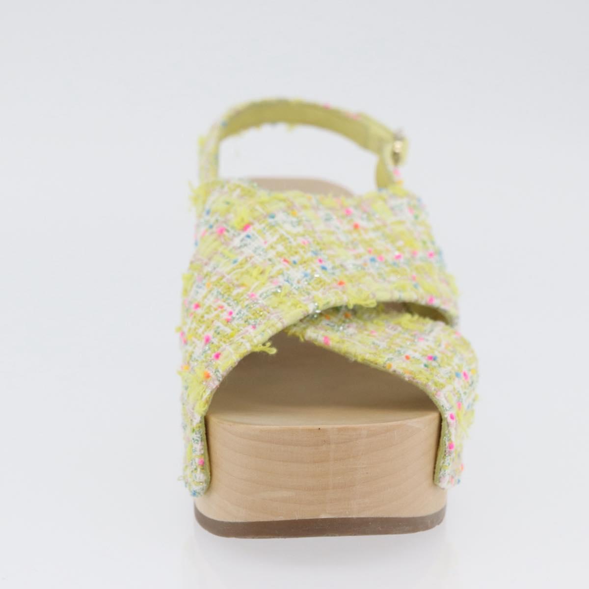 CHANEL COCO Mark Sandals Tweed Yellow CC Auth AMZ178M