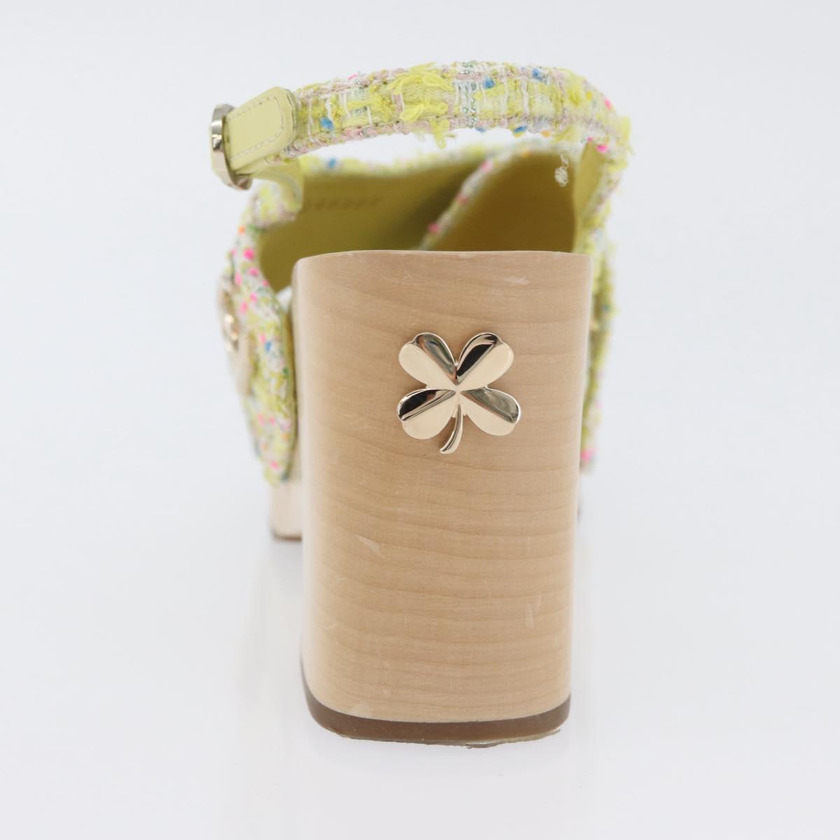 CHANEL COCO Mark Sandals Tweed Yellow CC Auth AMZ178M