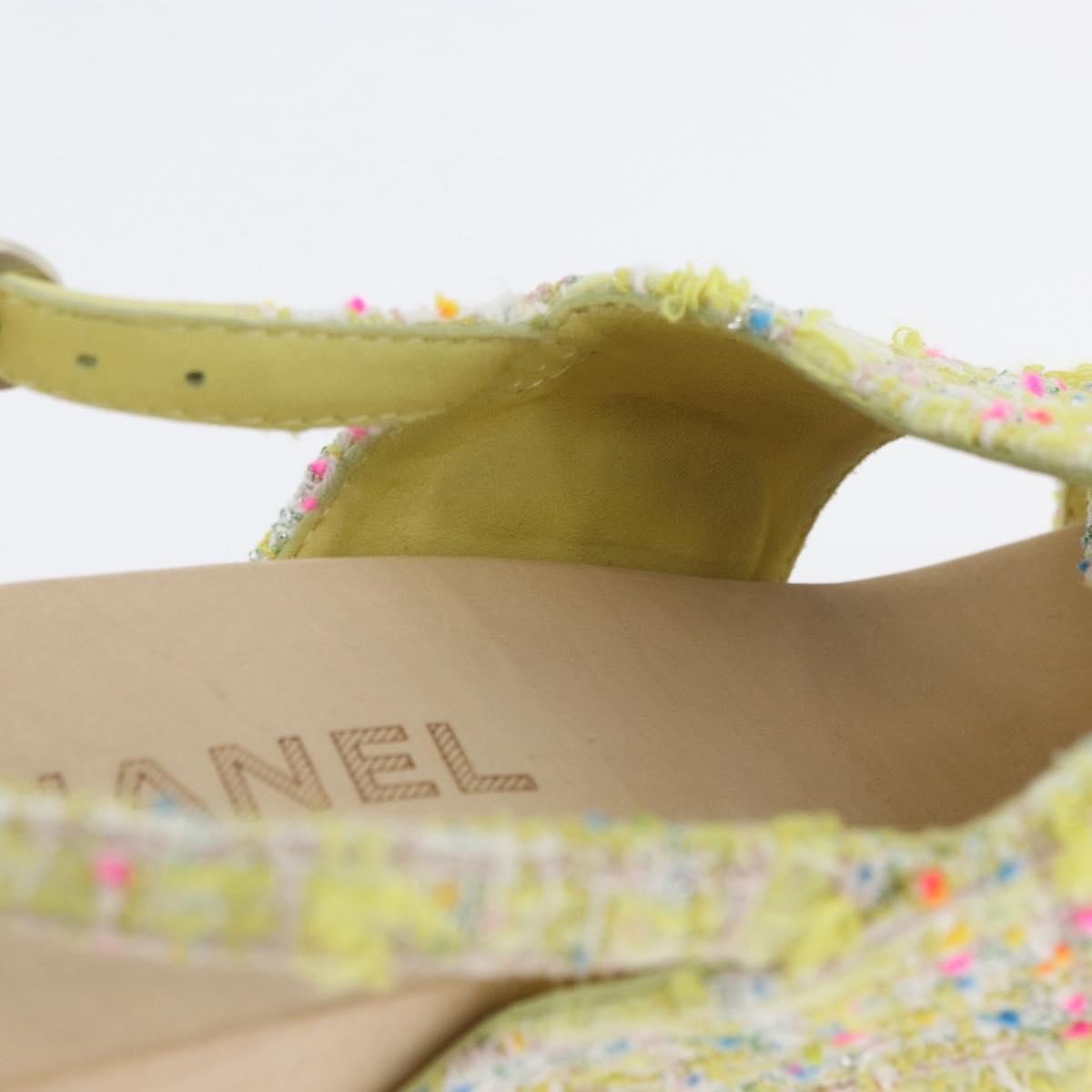 CHANEL COCO Mark Sandals Tweed Yellow CC Auth AMZ178M